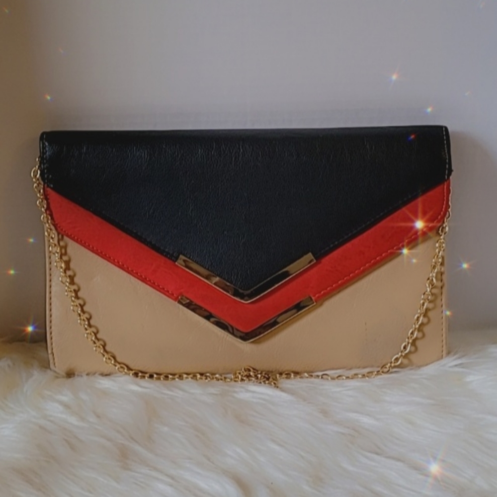 Aldo Cream & Black Envelope Clutch